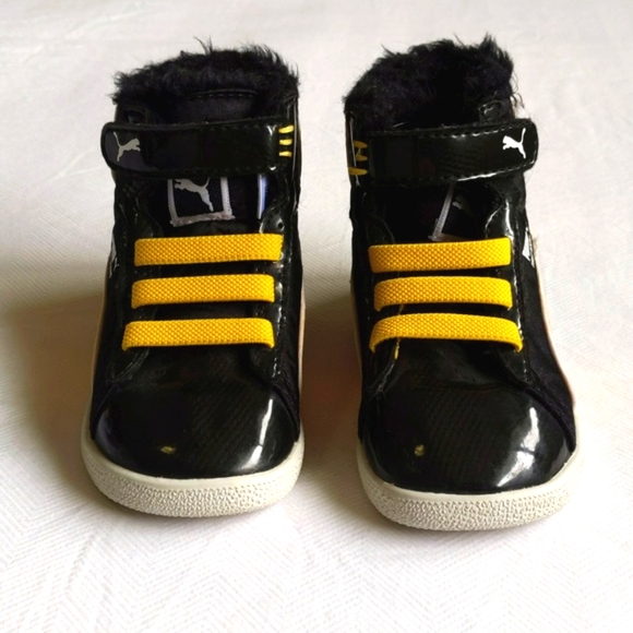 puma first round high top sneakers yellow & black patent toddler boys size 6 - Picture 3 of 11
